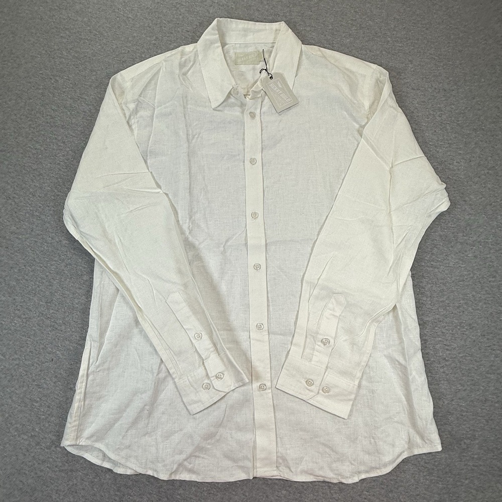 Benny Gold White Linen Blend XXL Shirt Mens Long Sleeve Button Up 1PW3177M